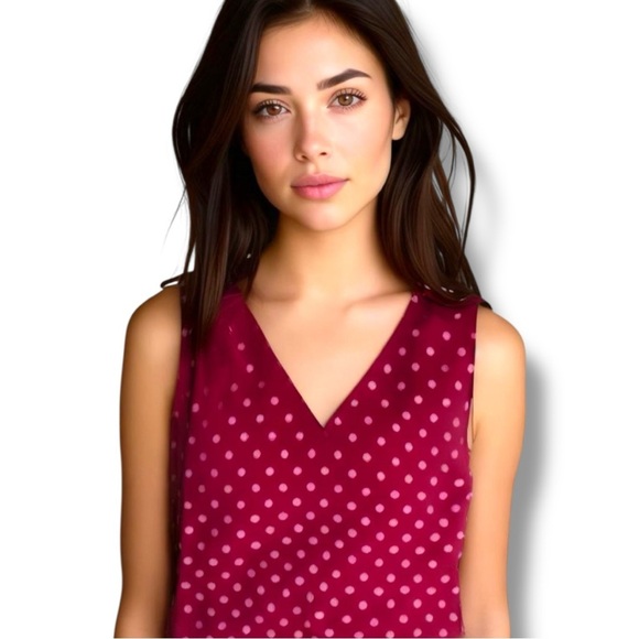 Nine West Tops - Nine West Burgundy Polka Dot Cold Shoulder Top